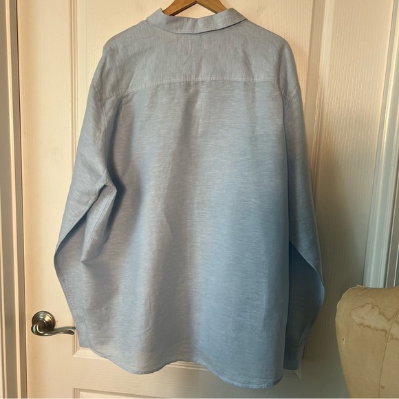 Weatherproof washable baby blue linen/cotton button down shirt - Picture 5 of 7